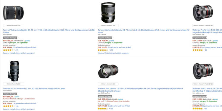 Bis zu 53% Rabatt auf Objektive von Tamron und Walimex bei Amazon