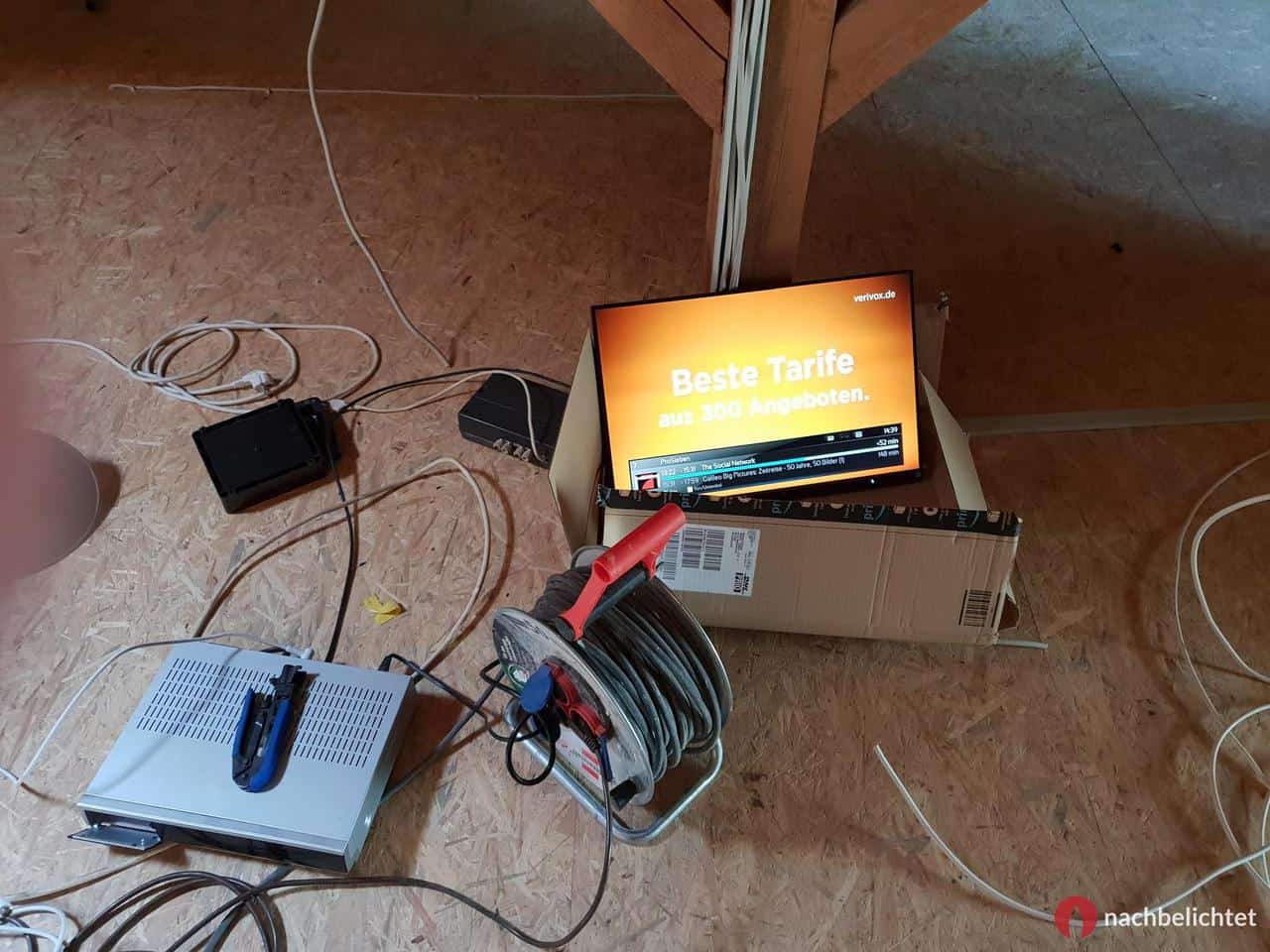 Testaufbau zur Kontrolle des Satellitenempfangs und der Unicable-Lösung