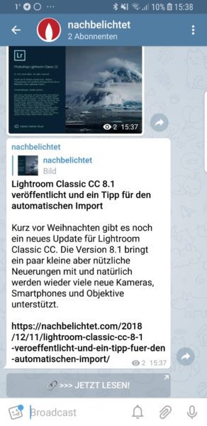 Ein nachbelichtet-Beitrag im Telegram-Messenger