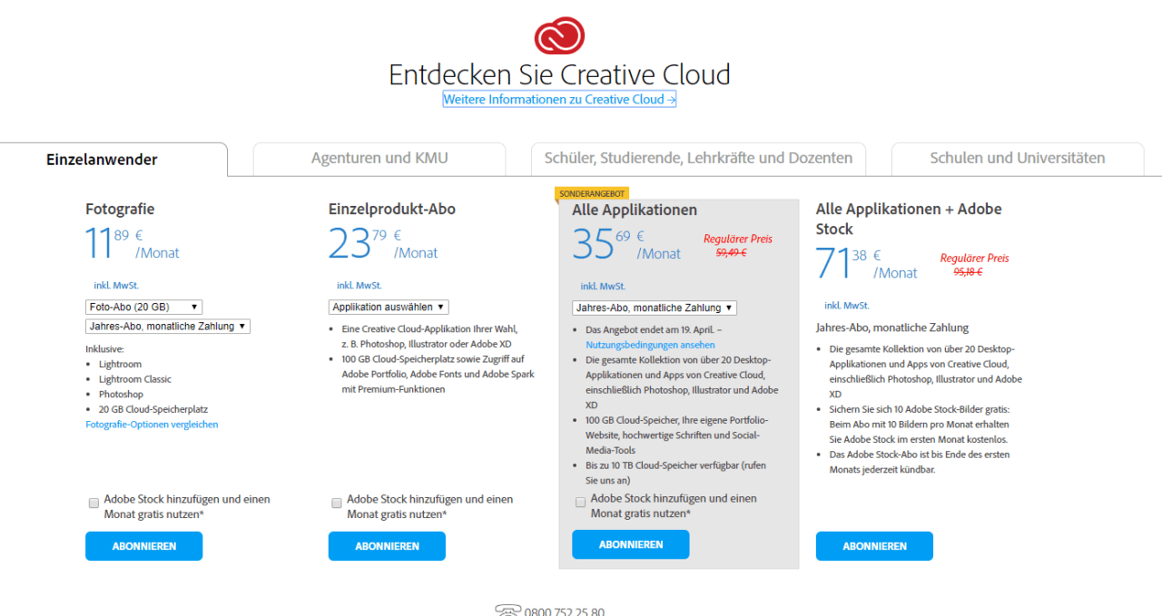 Adobe Creative Cloud im Angebot
