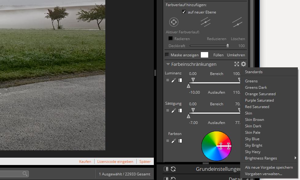 Farbmaskenwerkzeug in Exposure X5