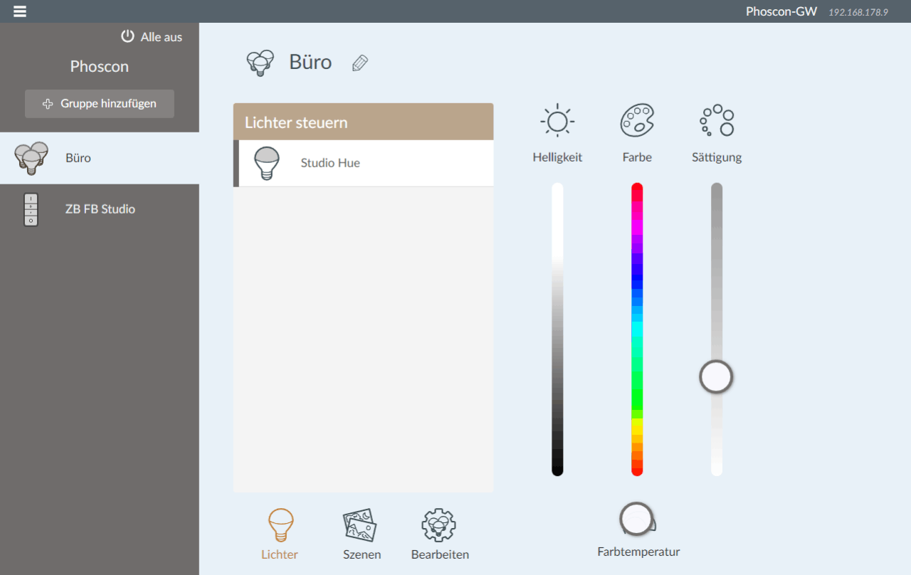 Steuerung von Philips Hue Lampen über Phoscon