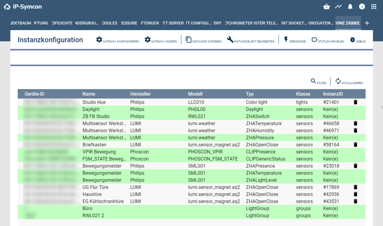 ZigBee Geräte und Sensoren in Symcon