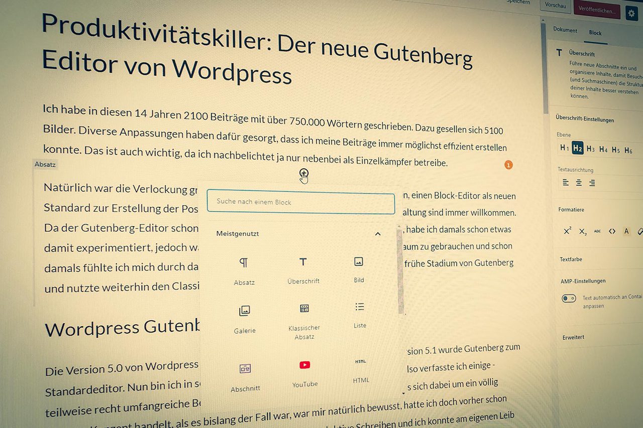 Produktivitätskiller: Der neue Gutenberg Editor von WordPress