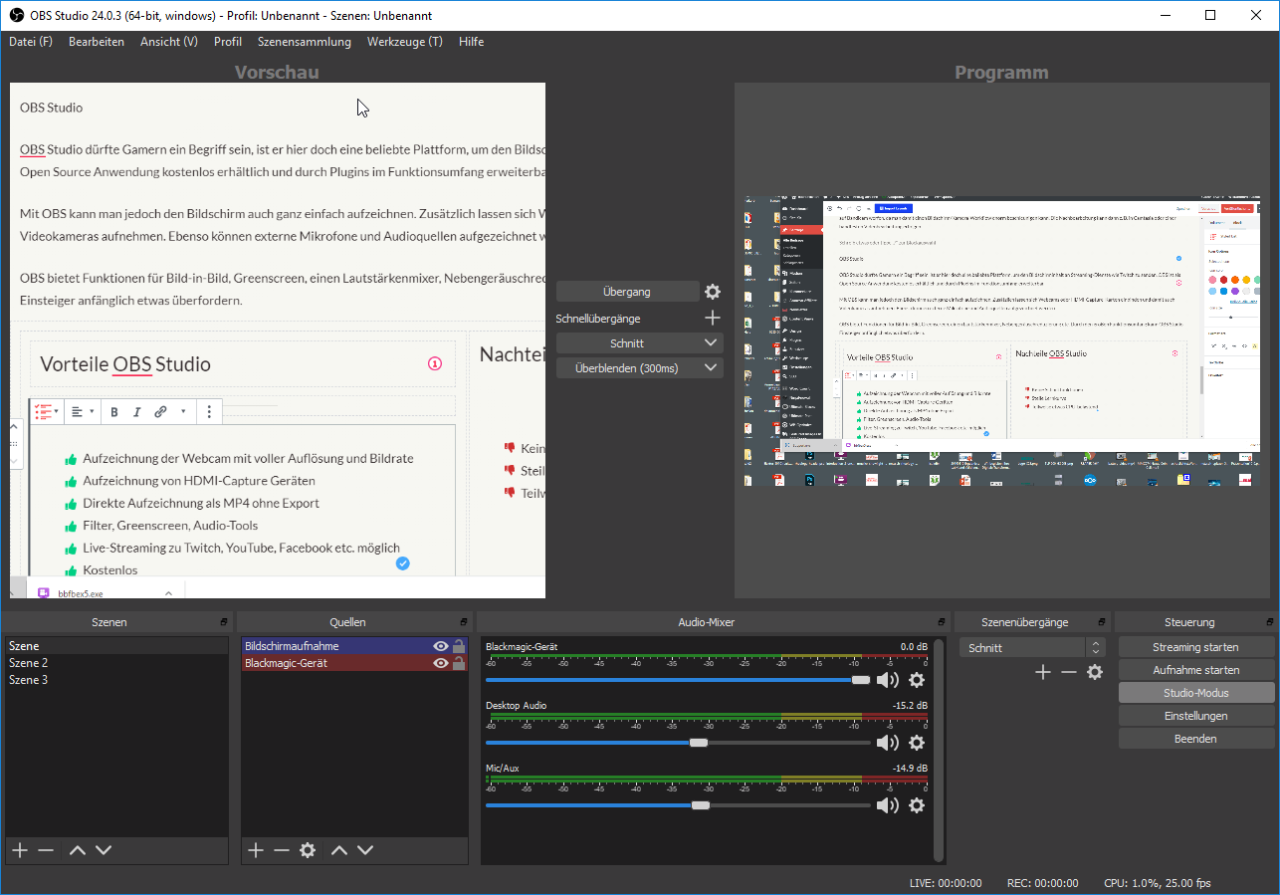 OBS Studio als Screenrecorder