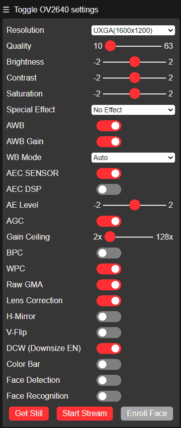 Das Web-Interface des ESP32-CAM Beispiels