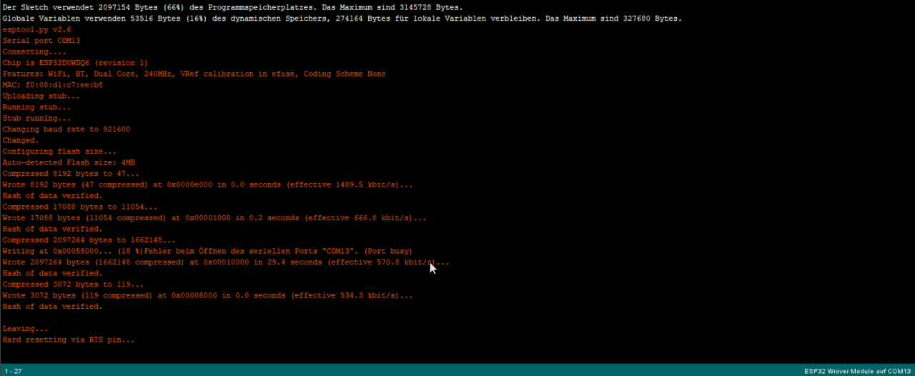 Erfolgreicher ESP32-Cam Flash-Vorgang