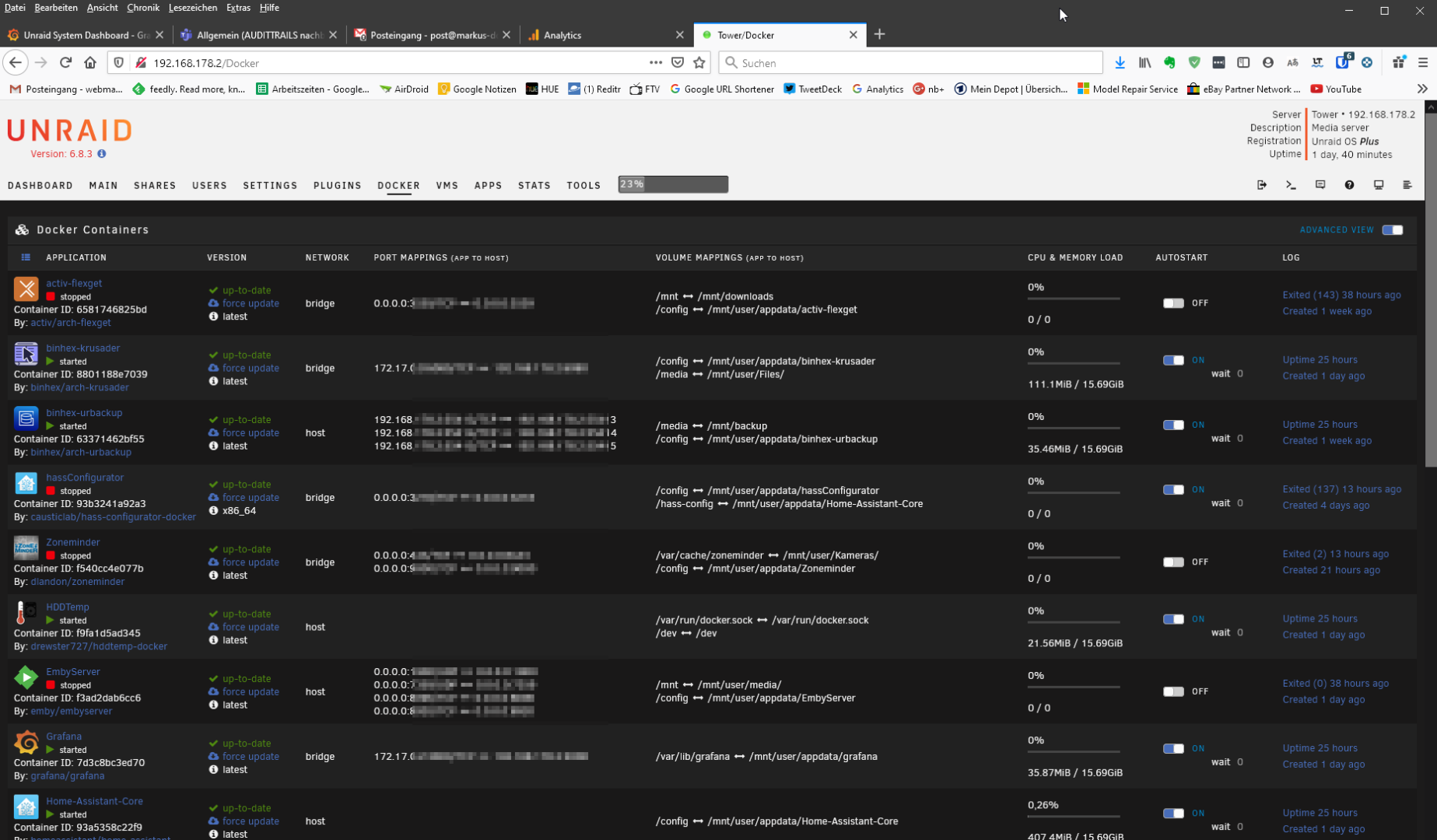 Meine Docker in Unraid
