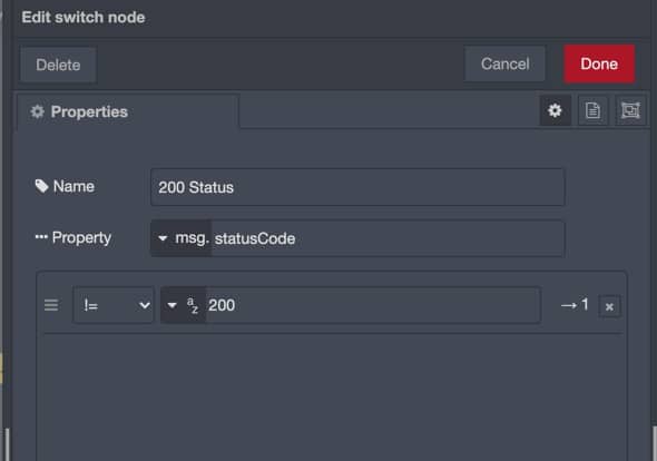Node Red Status-Code auslesen