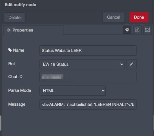 Node Red Telegram Node
