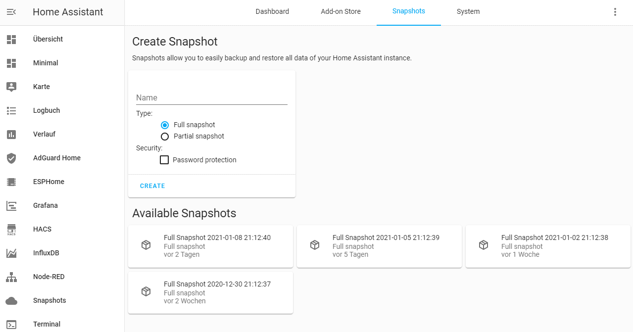 Home Assistant Snapshots