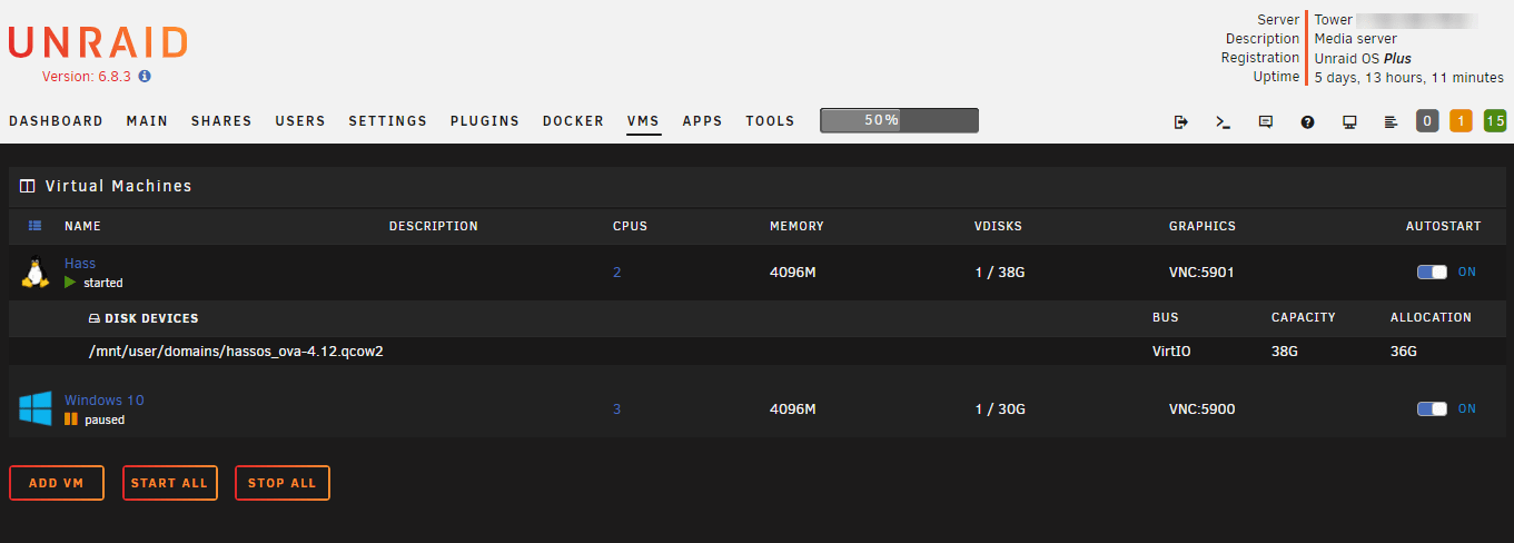 Home Assistant als virtuelle Maschine in UnRaid