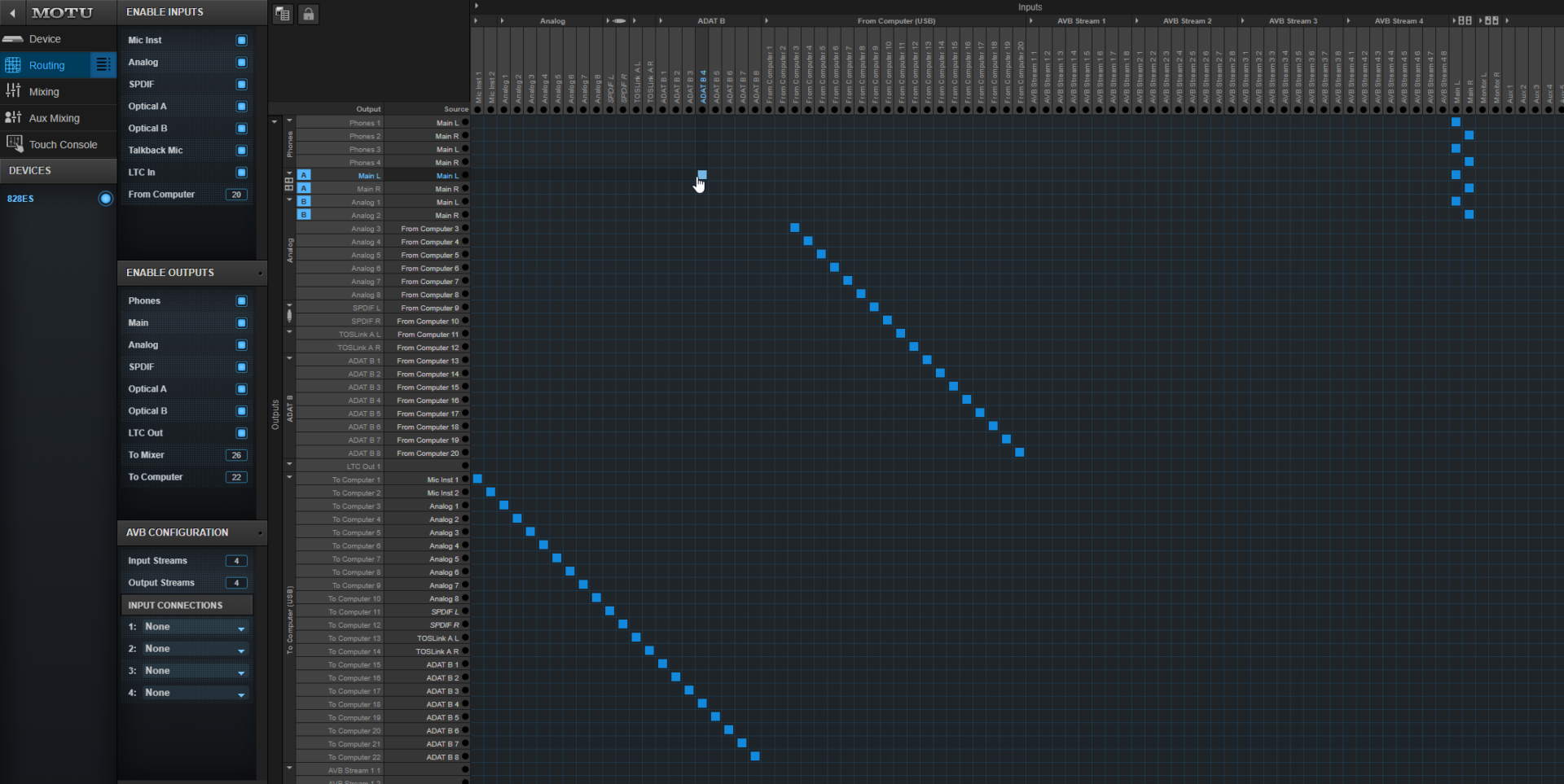 Routing-Ansicht der AVB-Oberfläche