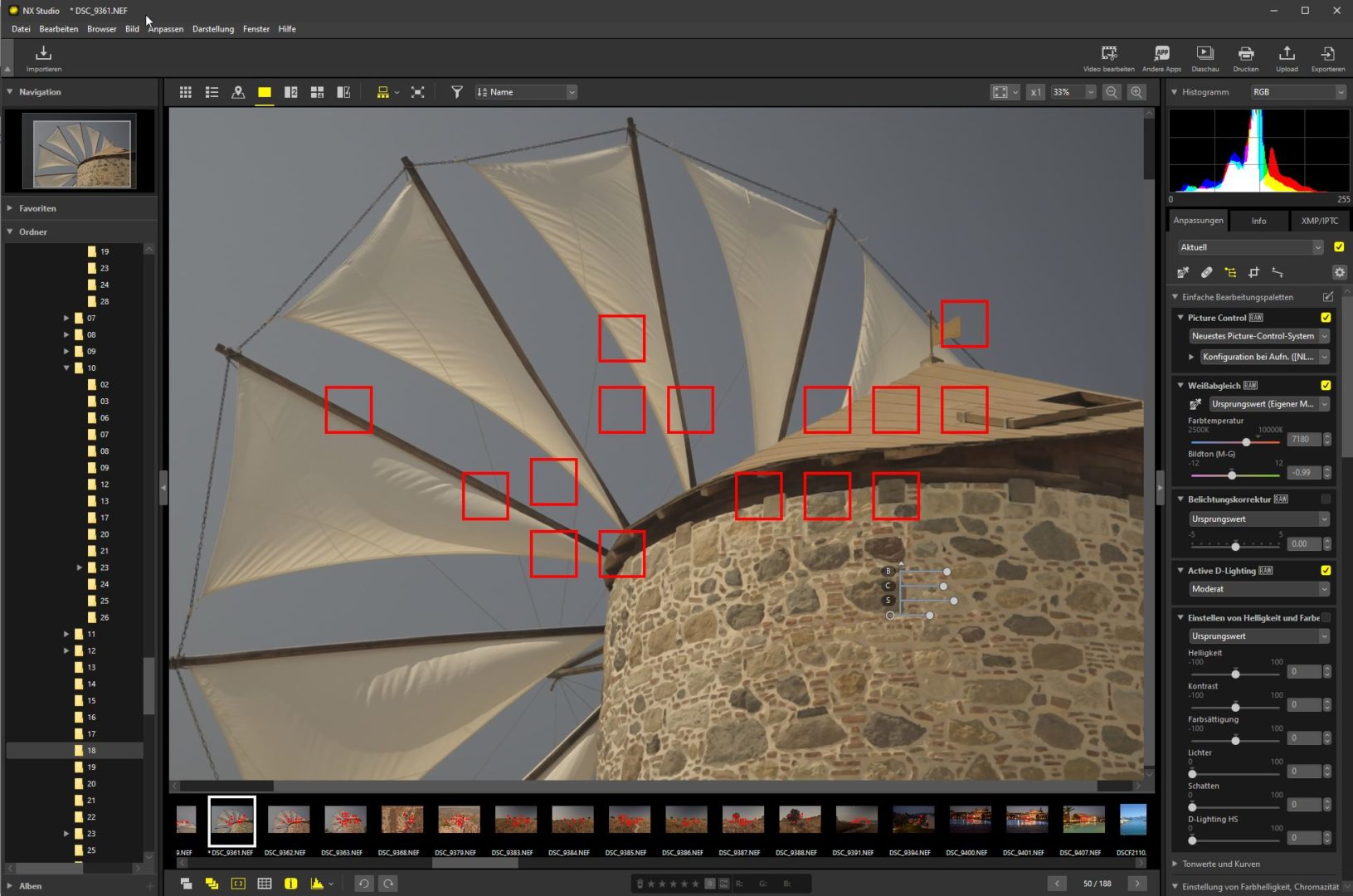Nikon NX Studio Bildentwicklung mit eingeblendeten Fokuspunkten
