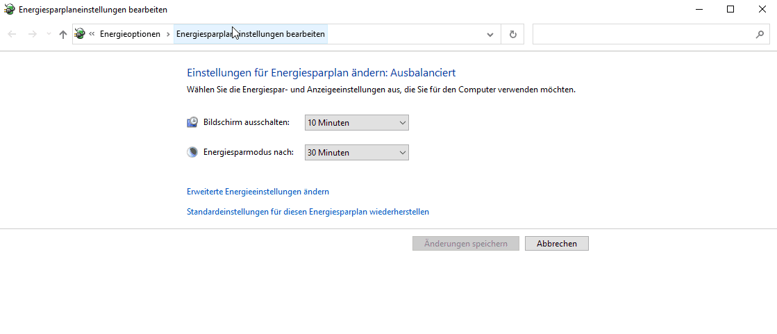 Energiespareinstellungen von Windows