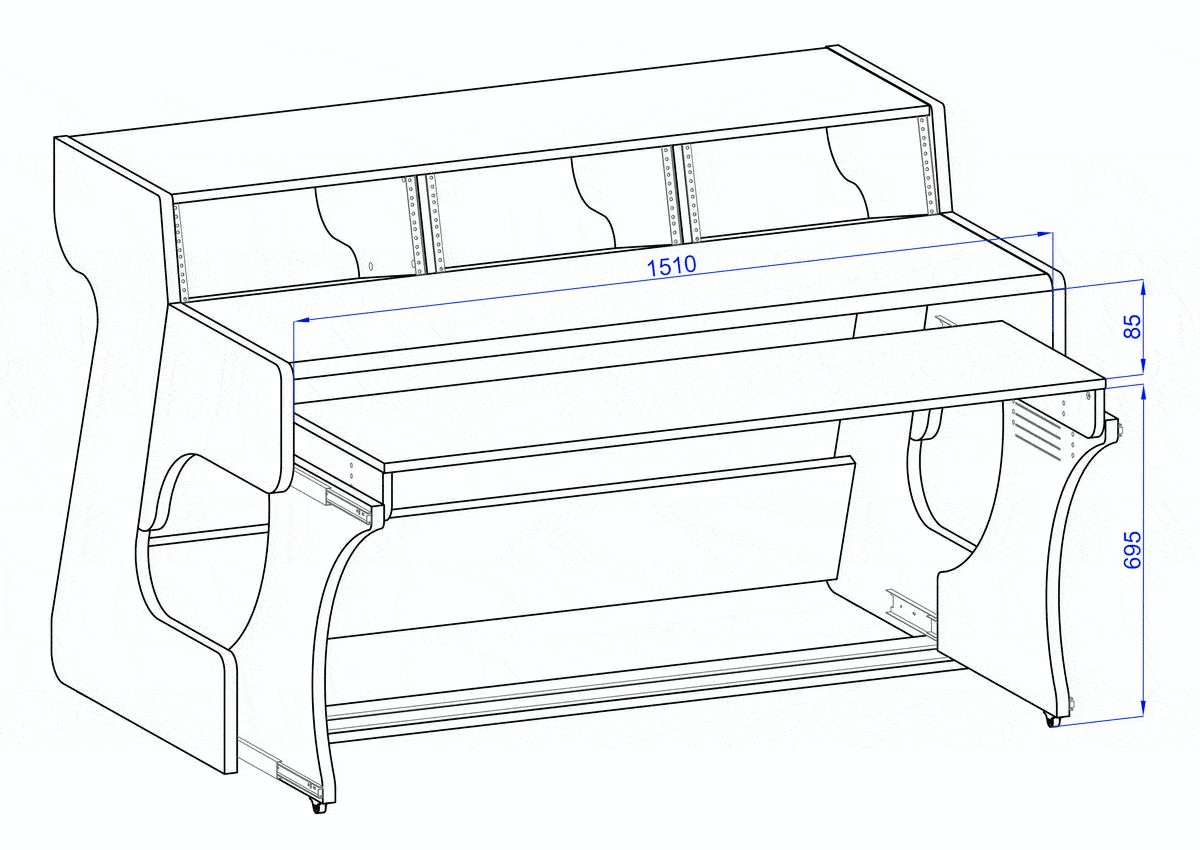 Zaor Miza 88 XL Flex Studiotisch mit höhenverstellbarem Keyboard-Auszug
