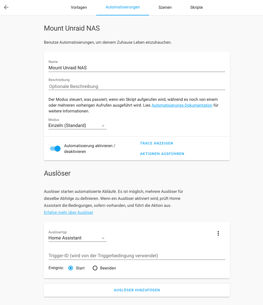 Home Assistant Automatisierung anlegen