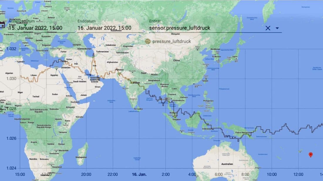 Die Druckwelle des Tonga-Vulkanausbruchs in Bayern gemessen