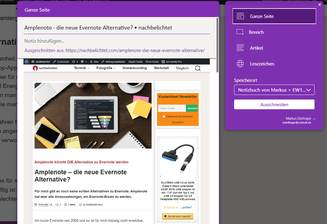 OneNote Webclipper