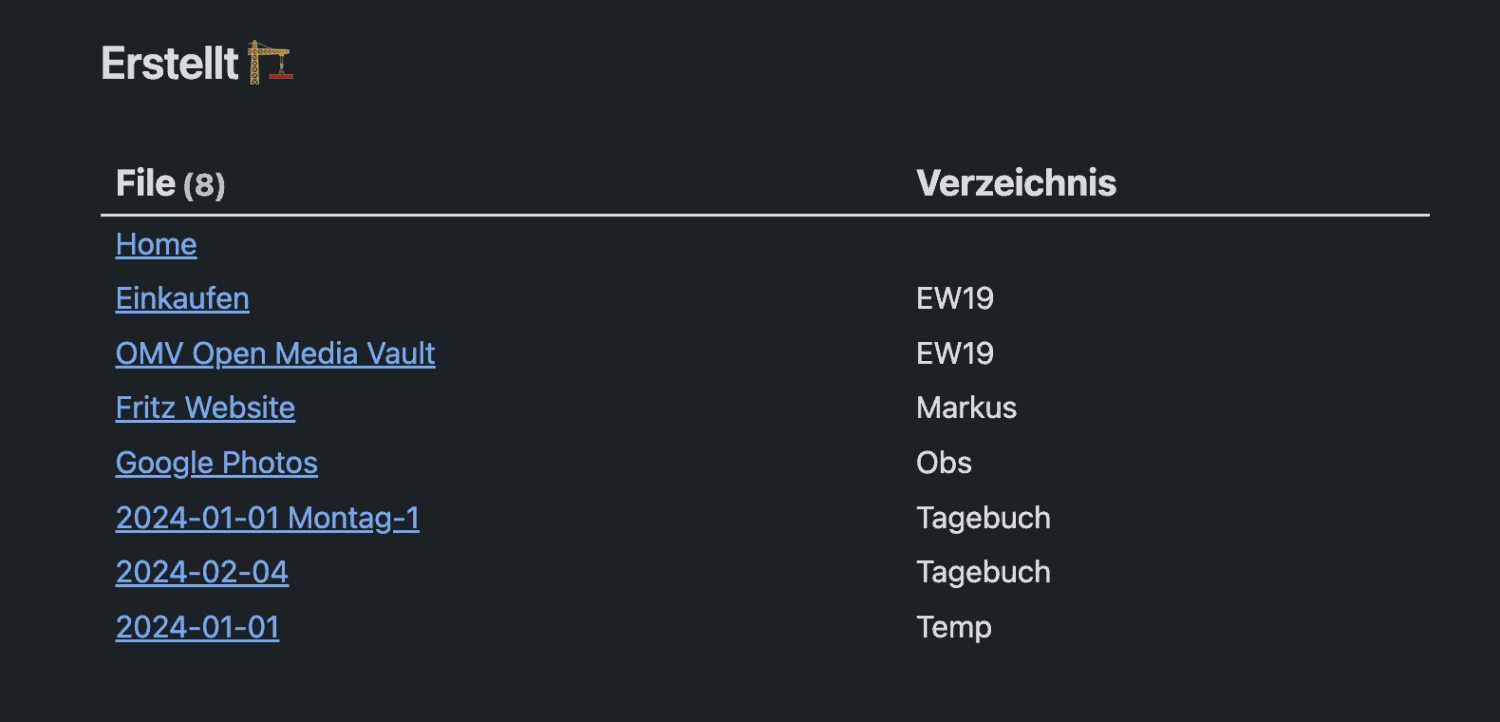 Obsidian Dataview Beispiel